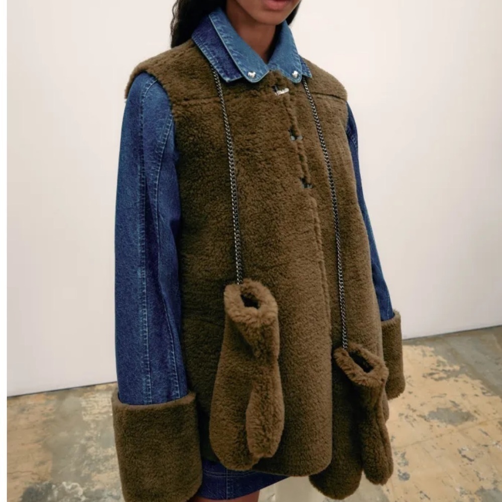 Tanya Taylor fur vest fall 2024 olive brown